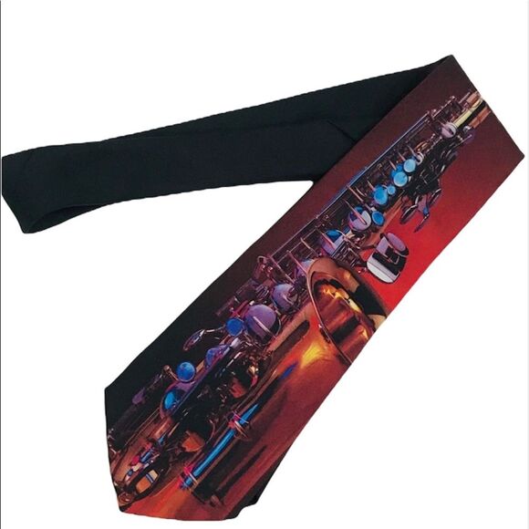 Ralph Marlin Saxophone Tie Red Black - Picture 3 of 5